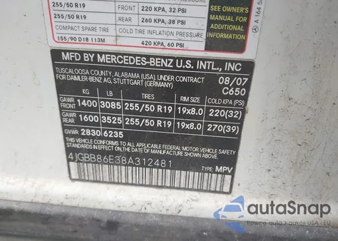 2008 Mercedes-Benz Ml 350 4Matic из США, поврежденный, VIN 4JGBB86E38A312481